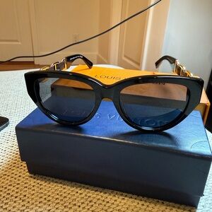 Louis Vuitton Black Cat-Eye Sunglasses with Gold Temple Accents